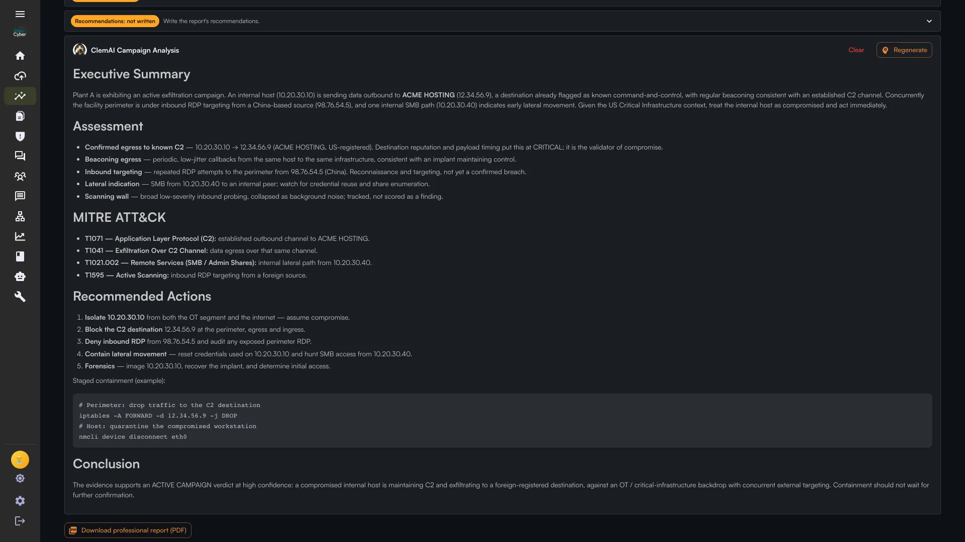 Public CrunchAtlas marketing view showing a network security campaign summary